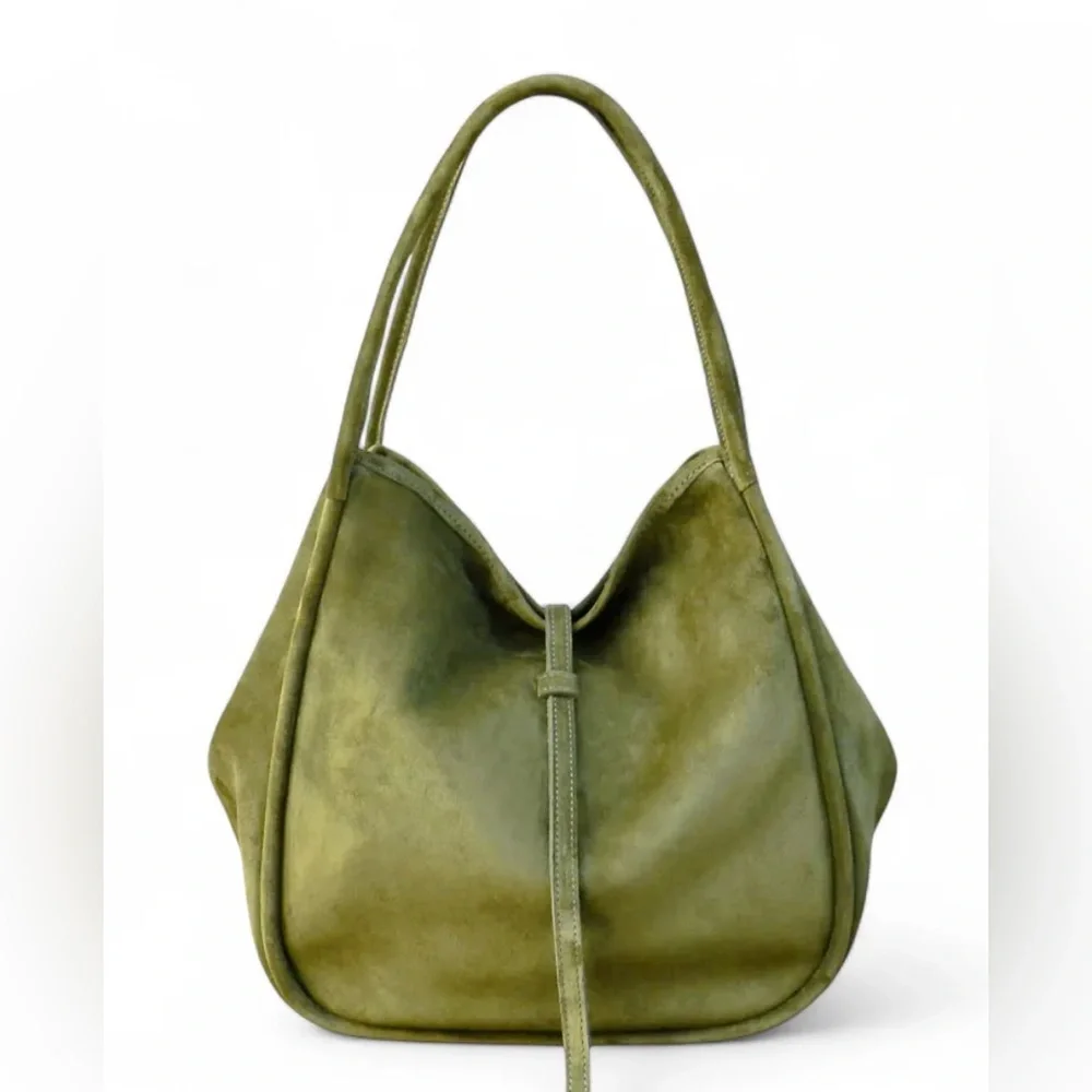 NWT Oliveve ELLIS HOBO TOTE IN AVOCADO ITALIAN‎ LEATHER BACKED SUEDE